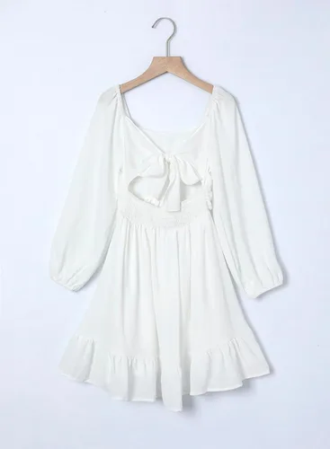 Miniatura 8 de blibean Vestido de manga larga con lazo en la espalda para niñas, vestido de otoño con hombros descubiertos, talla 6-15 años