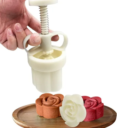 Miniatura 2 de FineGood - Juego de 2 moldes de prensa para pastel de luna con 11 Stapms, cortador de galletas FineGood DIY, 1.76 oz, 3.53 oz, prensa de flores