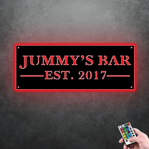 Miniatura 8 de Señales de barra de nombre de neón LED personalizadas, señal de bienvenida de familia de metal para decoración de bar, luz de barra abierta