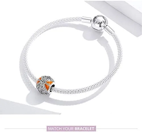 Miniatura 5 de Abalorio de cuentas de voleibol de plata de ley 925 con cuentas deportivas, pulsera original (personaje de baloncesto naranja)