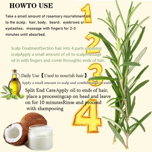 Miniatura 4 de Aceite para el cabello que promueve el crecimiento. Aceite de romero Con más de 20 biotina, nutre el cuero cabelludo, mejora la circulación