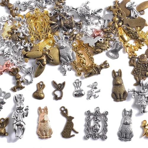 Miniatura 16 de stino - 100 g de dijes colgantes de metal para hacer joyas, lote de dijes bañados en plata y oro para pulseras, collares y manualidades, dijes