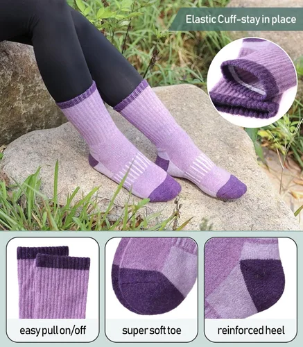 Miniatura 23 de Yebing Calcetines de senderismo de lana merina para mujer, térmicos, cálidos, para botas de invierno, con cojines, acogedores y gruesos