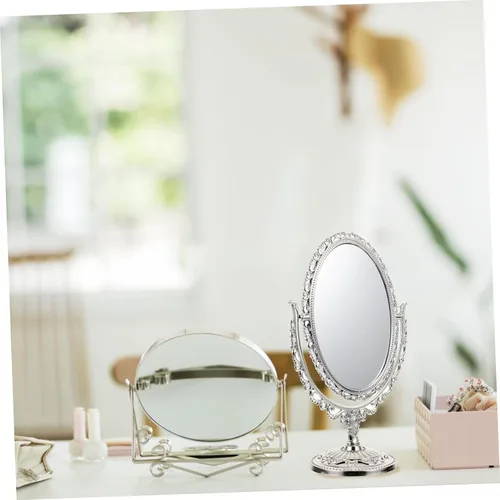 Miniatura 6 de Homoyoyo Espejo de baño, espejo cosmético vintage, espejo de maquillaje de estilo europeo, espejo ovalado retro de doble cara, espejo giratorio