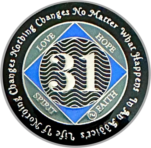 Miniatura 50 de (Años 1-55) NA Medallón de 7 años, plata, chapado en color azul, narcóticos cubiertos de epoxi Moneda anónima (NA 7 años medallón)