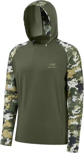 Miniatura 20 de BASSDASH Camisa de pesca de rendimiento UPF 50 para hombre, sudadera con capucha de camuflaje de manga larga FS17M