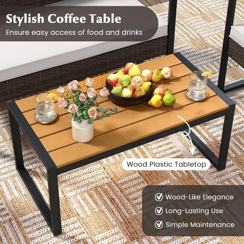 Miniatura 7 de Tangkula Juego de muebles de patio de 4 piezas, juego de conversación de ratán para exteriores con sillas acolchadas y mesa de centro de plástico