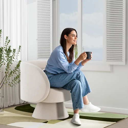 Miniatura 5 de Juego de 2 sillas giratorias de barril, sillas decorativas giratorias tapizadas para sala de estar, cómodo sillón redondo pequeño y moderno de 360
