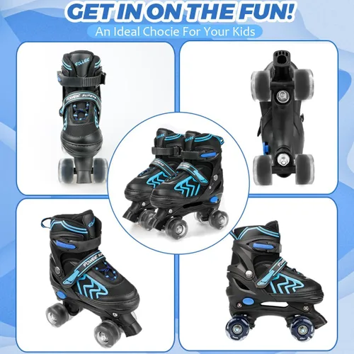 Miniatura 6 de Patines de Ruedas para Niños y Niñas, Ajustables 4 Tamaños Patines de Ruedas Cuádruples para Niños y Jóvenes con Ruedas que se Iluminan para Negro