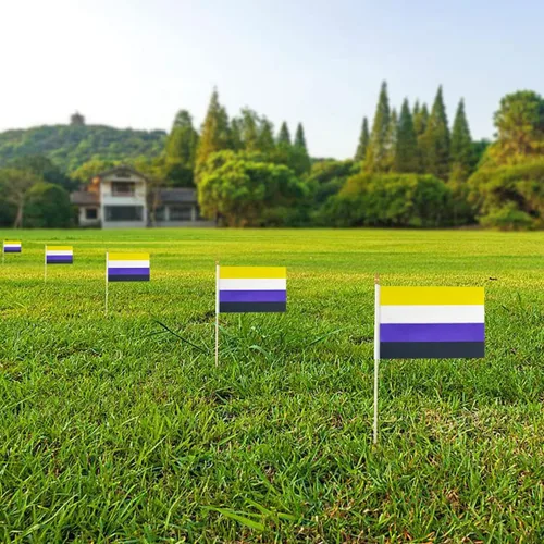 Miniatura 6 de Newperlite Nonbinary NB Pride Stick - Banderas pequeñas de mano LGBT - Poste de madera maciza y parte superior de lanza, paquete de 12, 5 x 8