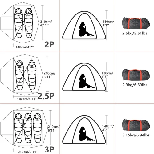 Miniatura 7 de BISINNA Tienda de campaña ligera de 3 estaciones para 2/2.5/3 personas, tienda de campaña impermeable UPF40+ con ventilación de doble capa, fácil