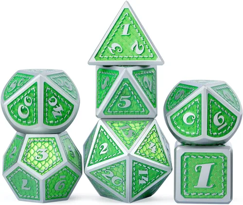 Miniatura 18 de DNDND - Juego de dados metálicos para DND con estuche de metal de regalo, 7 piezas de dados metálicos de Calabozos y Dragones para juego DND