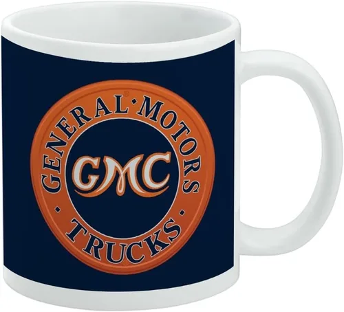 GMC - Taza de café de cerámica con logotipo vintage, tazas de regalo novedosas para café, té y bebidas calientes, 11 onzas, color blanco
