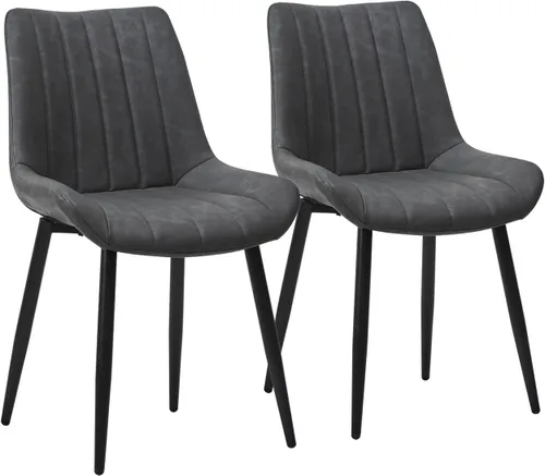 Miniatura 12 de CLIPOP Juego de 2 sillas de comedor, sillas de comedor de piel sintética con asiento tapizado, cojín cómodo con respaldo alto, patas de metal, silla
