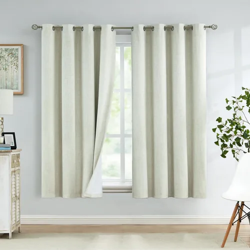 Urban Lotus Paneles de cortinas opacas con textura de lino beige de 63 pulgadas de largo, color liso, para oscurecer la habitación, cortinas con