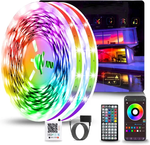NBBUFF - Luces LED para dormitorio de 300 pies (2 rollos de 150 pies), tira de luces LED RGB con sincronización de música y cambio de color, control