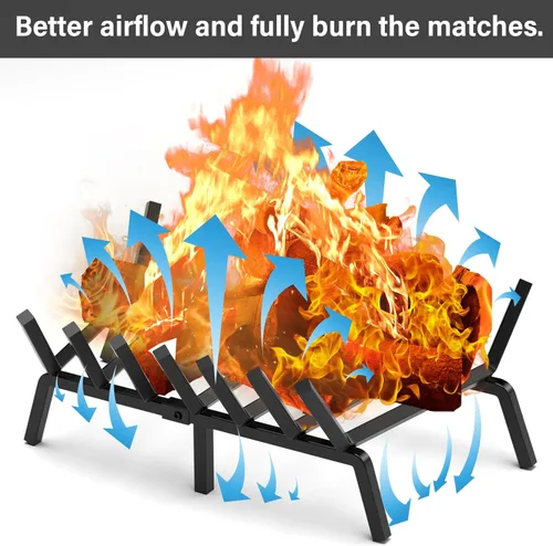 Miniatura 5 de SNOGSWOG Rejilla de chimenea de 24 pulgadas, estante para leña de acero sólido, rejillas de fuego resistentes, estante de chimenea negro mate