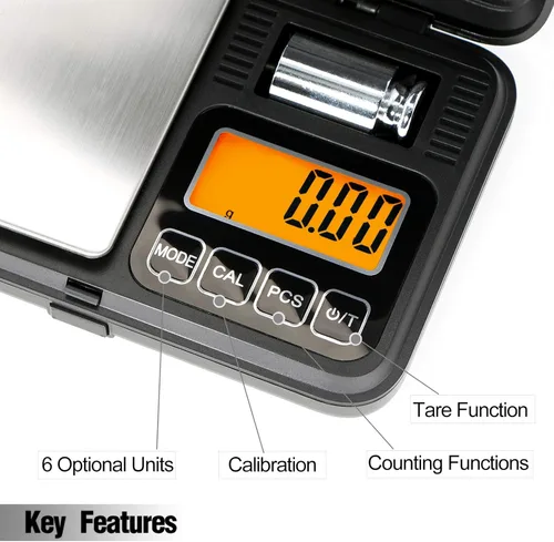 Miniatura 3 de Báscula de bolsillo digital de Fuzion 7.05 oz/0.00 oz, báscula de gramos con pantalla LCD, tara y PCS, báscula digital mini con peso de calibración