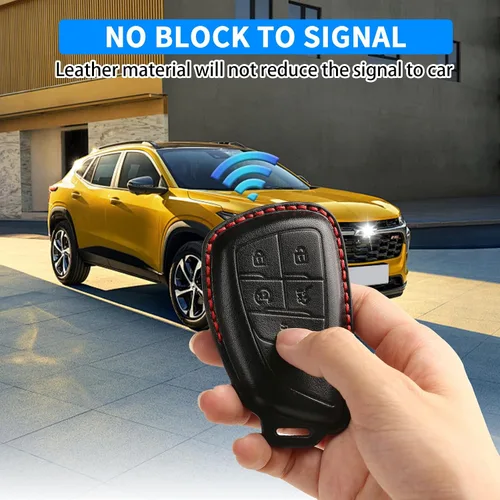 Miniatura 3 de QBUC Funda para llavero de cuero genuino Chevy, funda inteligente para llavero compatible con Chevy 2025 2024-2021 Tahoe Suburban GMC Yukon GM
