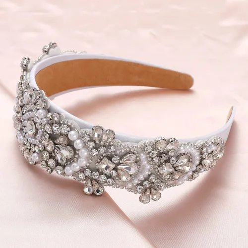 Miniatura 5 de Diademas para el cabello con cuentas de perlas adornadas con diamantes de imitación de cristal para mujeres y niñas, accesorios de aro barrocos