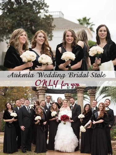Miniatura 6 de Aukmla Chal de piel sintética para boda, chal de piel de novia, estola de piel de invierno, para novias y damas de honor