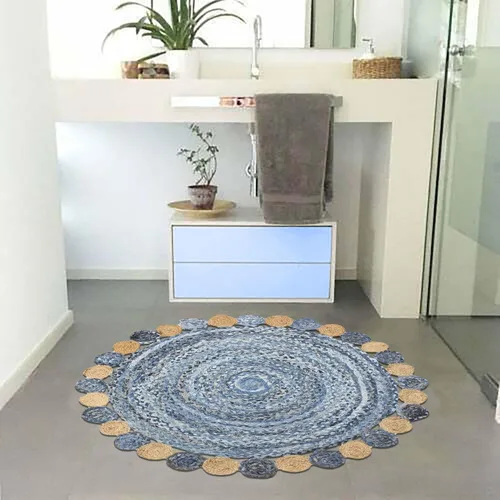 Miniatura 17 de Cape Cod - Alfombra trenzada de fibra de yute natural, alfombras indias kilim – Tapete pequeño de 3 x 2 pies tejido a mano de tejido plano para uso
