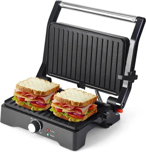 Miniatura 11 de UVFAST Mini Prensa para Panini y Parrilla Sandwichera Eléctrica 3 en 1, Prensa para Panini y Parrilla Sandwichera, Abre 180 Grados para Parrilla