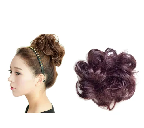 Miniatura 11 de Extensiones de moño sintético rizado y desordenado para mujer, color marrón y negro