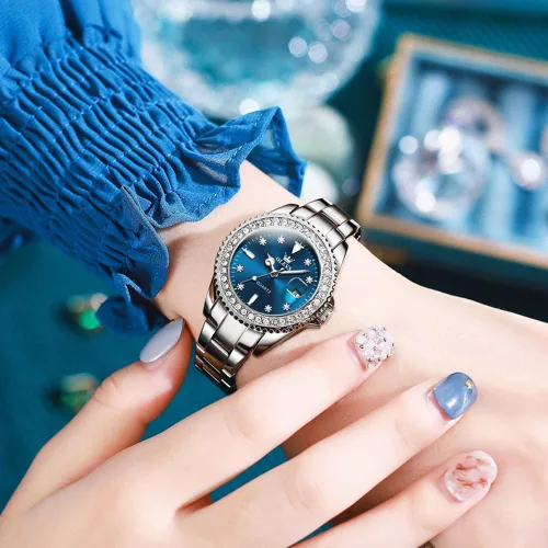 Miniatura 6 de OLEVS - Reloj de mujer de diamante, de cuarzo, analógico, de vestir, para mujer, de acero inoxidable, dos tonos, resistente al agua, luminoso