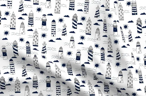 Spoonflower Tela - Azul marino de verano náutico océano mar faro niños impreso en tela de gasa Fat Quarter - Costura de moda vestidos decoración del