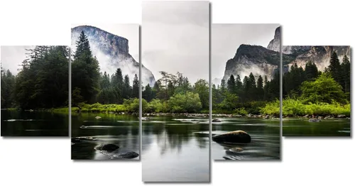 Miniatura 11 de TUMOVO Lienzo decorativo para pared de sala de estar, 5 paneles de naturaleza, Alaska, Estados Unidos, autopista alrededor de montañas, paisaje