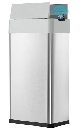 Miniatura 11 de Arlopu Basurero automático de 18.5 galones, cubo de basura de acero inoxidable con sensor de movimiento de 70 pulgadas, papelera cepillada sin