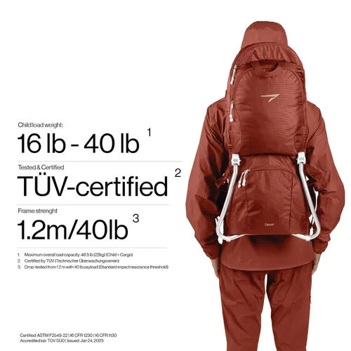 Miniatura 5 de Vandra™ Canyon - Mochila portabebés escandinavo de senderismo - Gravity Lock™ marco de carcasa dura - Portabebés nido para niños pequeños y niños