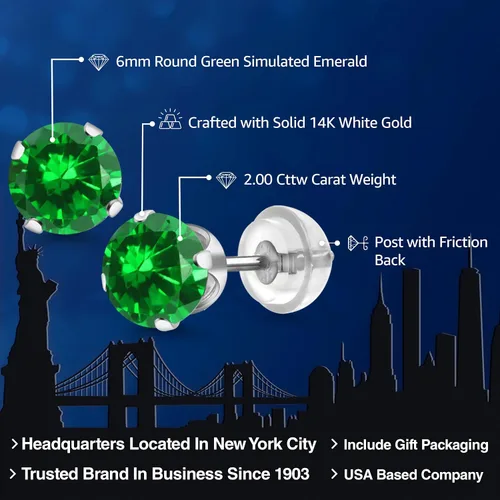 Miniatura 140 de Gem Stone King Aretes solitarios con piedra natal de oro de 14 quilates Redondos de 0.236 in Aretes de oro para mujeres y hombres