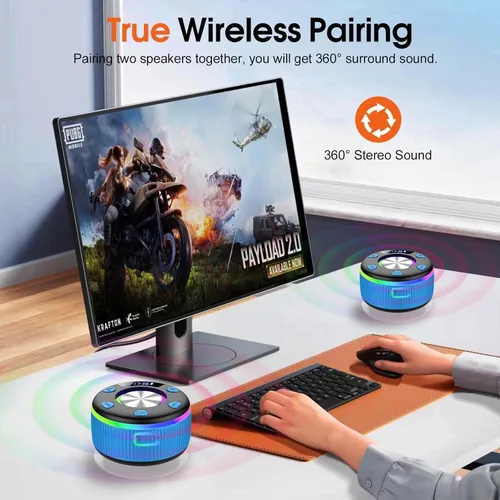 Miniatura 8 de Altavoz de ducha Bluetooth, IP7 impermeable, portátil, Bluetooth 5.3 con ventosa, mini altavoz inalámbrico con luces RGB, pantalla de tiempo, sonido