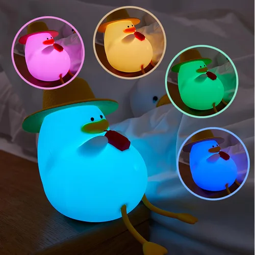 Miniatura 4 de Happy Duck Luz de noche con sombrero Regalo de cumpleaños Lámpara de silicona linda Dormitorio Luz de sueño LED Niños Linda luz nocturna Luz