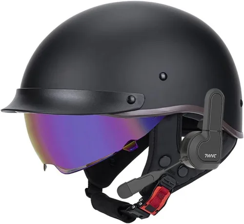Miniatura 7 de Casco de motocicleta con Bluetooth, estilo alemán, casco abierto, aprobado por DOT, micrófono con altavoz integrado con visera retráctil