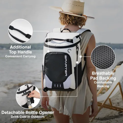Miniatura 6 de SPARTER - Mochila enfriadora aislada a prueba de fugas para 33/49 latas, bolsa térmica con 2 compartimentos aislados, mochila de playa, viaje