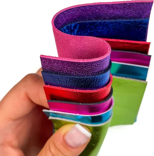 Miniatura 8 de Restos de cuero - Hojas de cuero metálico precortadas de 5 x 5 pulgadas (4.7 x 4.7 in) para manualidades y fabricación de joyas