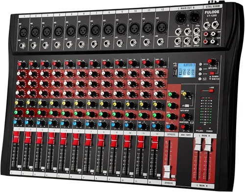 FULUODE Consola de Mezcla de Audio de 12 Canales, CT-120S Mezclador de Música Profesional para DJ, Tablero de Mezcla con Reverb, Reproductor