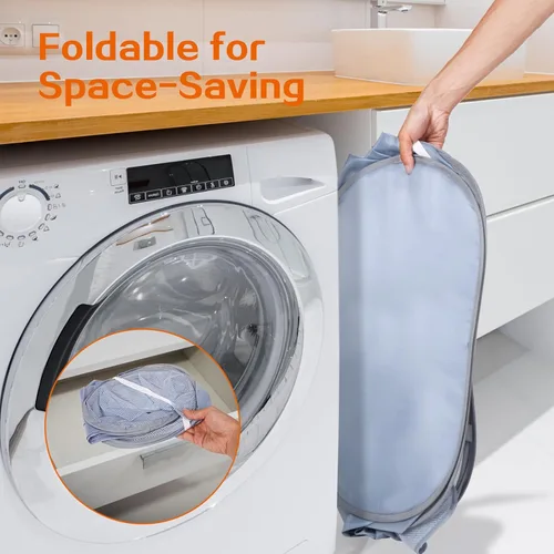 Miniatura 6 de Cesta de lavandería plegable y duradera que se despliega, resistente con 3 compartimentos, bolsillo práctico y cestas de ropa fáciles para Gris
