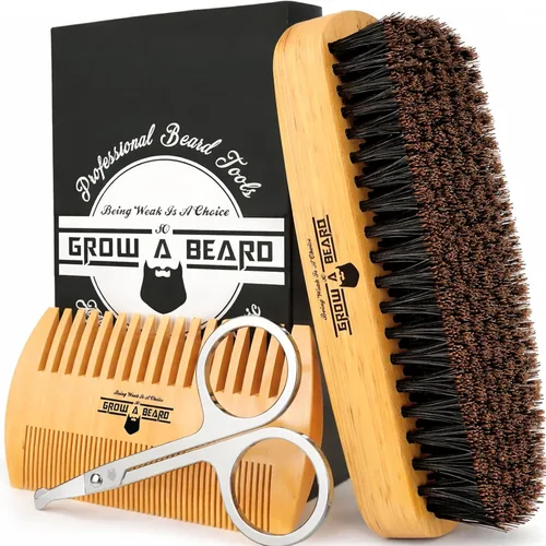 Juego de cepillo para barba y peine para el cuidado de los hombres | tijeras para bigote para regalo de caballero | caja de regalo y bolsa de viaje