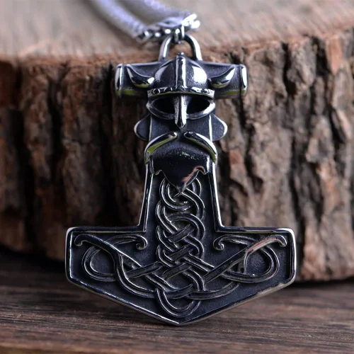 Miniatura 6 de LANGHONG Collar de martillo de Thor vikingo nórdico Mjolnir para hombre, joyería de talismán