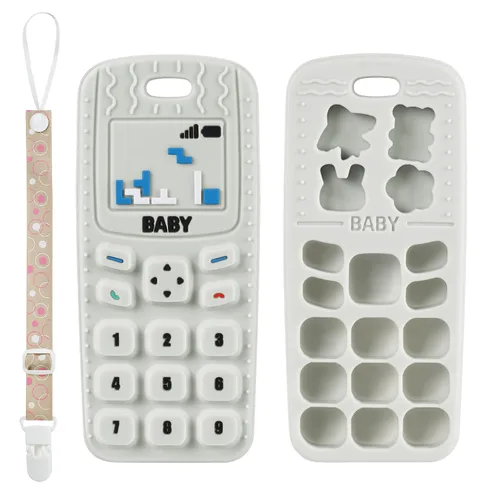 Miniatura 9 de Aolso Juguetes mordedores de silicona para bebés, forma de teléfono con clip para chupete, juguetes de dentición suaves para niños pequeños, sin