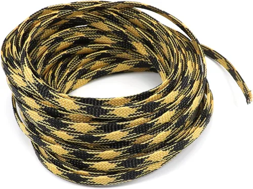 Miniatura 18 de Bettomshin Manga de gestión de cables negra y amarilla, 0.63 pulgadas de ancho, protector de cable PET ignífugo de 16.4 pies (16.4 ft)