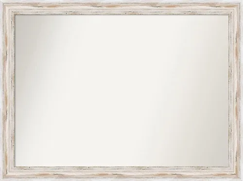 Miniatura 121 de Amanti Art Espejo de baño blanco para sobre el fregadero, 30 x 35 pulgadas, espejo de tocador rectangular estrecho de Eva de oro blanco, marco