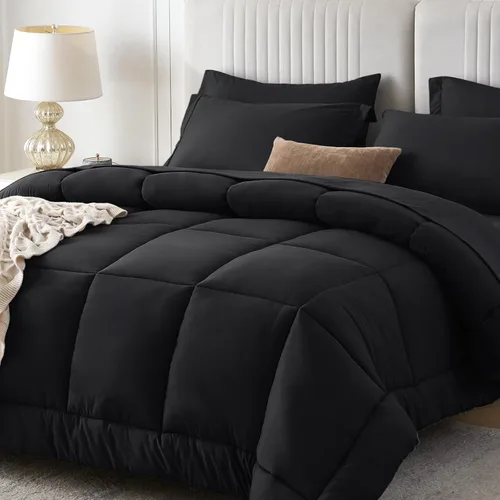 Miniatura 31 de Sasttie Juego de edredón tamaño individual, 5 piezas de cama reversible en una bolsa, juego completo de ropa de cama que incluye edredón, sábana