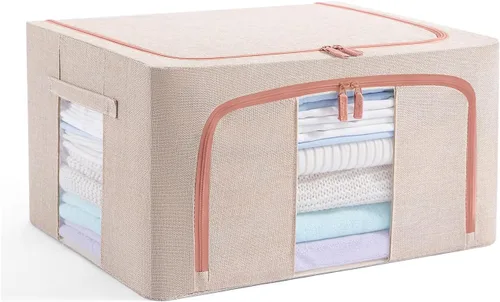 GuliPostan Contenedores apilables de almacenamiento de ropa de 24L con asas de marco de metal y cremallera, caja organizadora plegable con tapa para