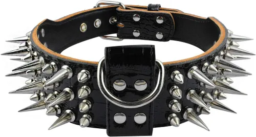 PET ARTIST Collar de perro de lujo de 2 pulgadas de ancho, de piel sintética, duradero, antimordeduras, para perros medianos, negro, M, cuello para