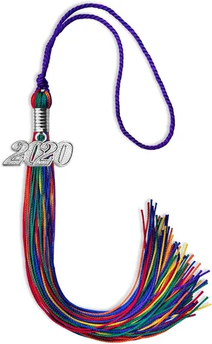 Miniatura 101 de Endea Graduation Borla de triple color con gota de fecha plateada (negro/dorado/granate, 2020)